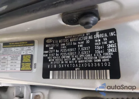 2013 Kia Sorento Lx V6 from USA, damaged, VIN 5XYKTDA2XDG336102